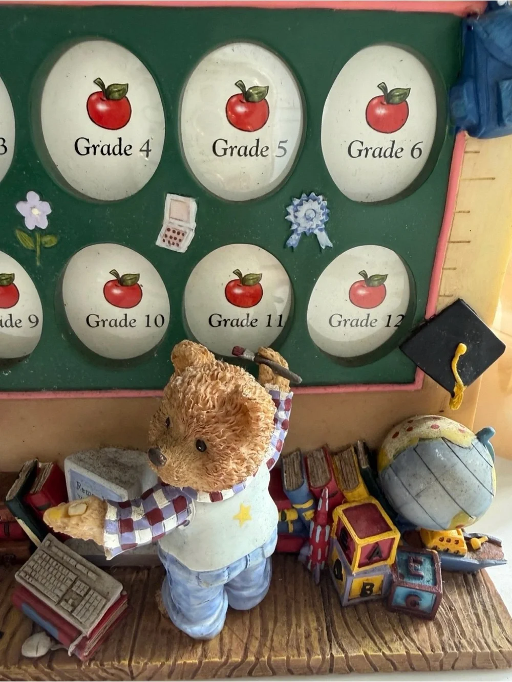 Vintage School Days Tabletop 3D Frame Bear Bunny Grades 1-12 Resin Decor